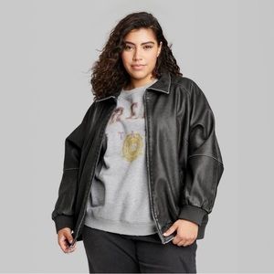 Target Wild Fable Women's Distressed Faux Leather Bomber Jacket